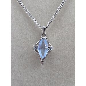 Avon 1976 Crystal Palace Silver Tone Necklace Light Blue & Clear Rhinestones 20"